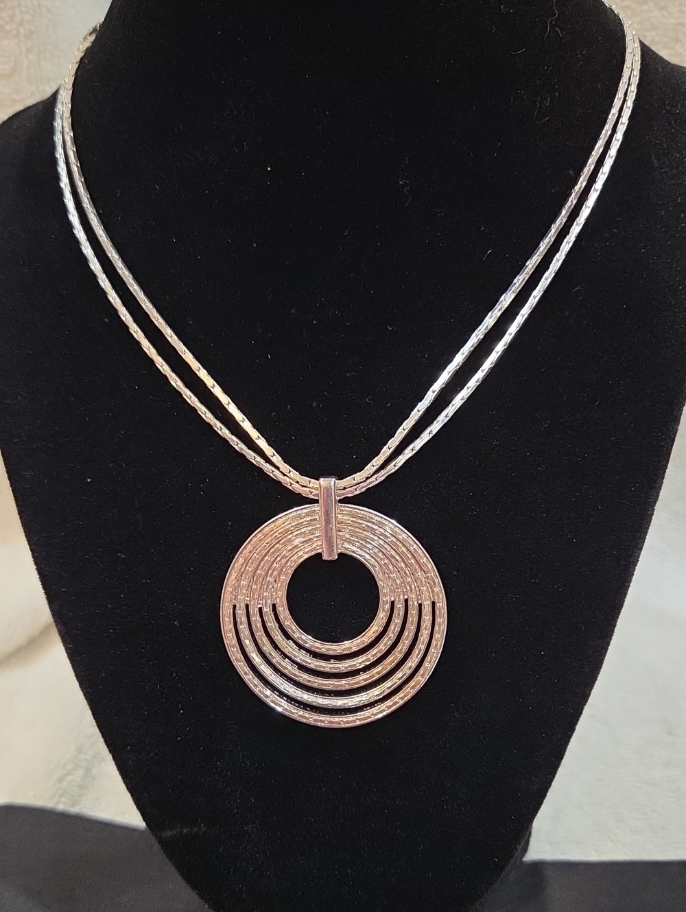 Dana Buchman Elegant Silver-Tone Concentric Circle Pendant Necklace